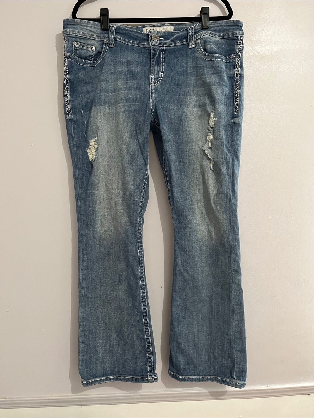BKE Women's Light Blue Distressed Flare Jeans size 36R/18